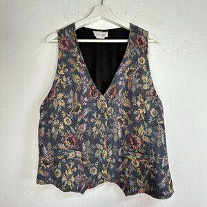 Casey & Max Additions Womens Jacquard Floral Button Front V-Neck Vest Size 1X